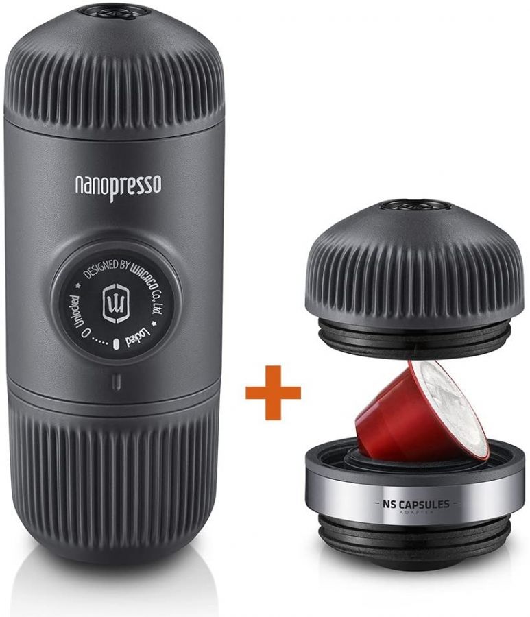 Wacaco Nanopresso kannettava espressokeitin +  NS-adapteri + säilytyspussi, harmaa