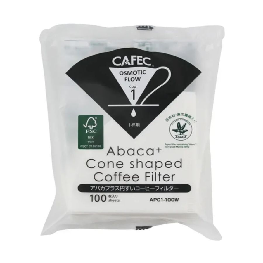 CAFEC Abaca+ Cone Shaped Coffee Filter Paper 1 Cup, White 100 pcs