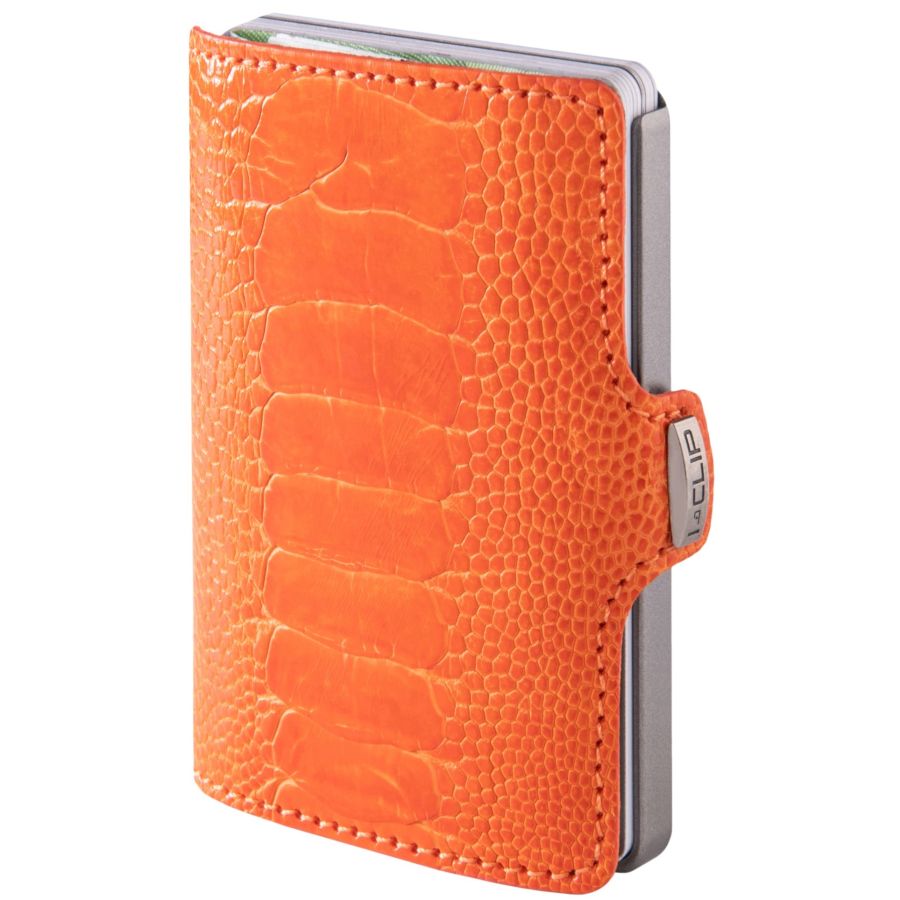 I-CLIP Superior Gentleman Ostrich Wallet, Orange Coral