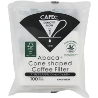CAFEC Abaca+ Cone Shaped Coffee Filter Paper 1 Cup, White 100 pcs